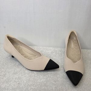 VIVAIA Scarlett Pointed-Toe Kitten Heels Almond Black Cap Toe EU 38.5 (US 8)